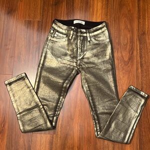 KanCan Skinny Gold Shimmer Pants Mid Rise Size 3